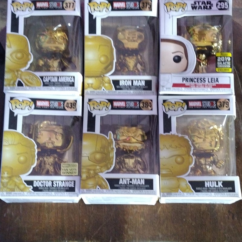 Golden Funko Pops Lot!! Six New Sealed Boxes, 5 Marvel Avengers & Princess Leia