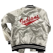 Vintage Retro Silver Shiny Bomber Puffer  Indians    Tony  Jacket Sz S Hartwell