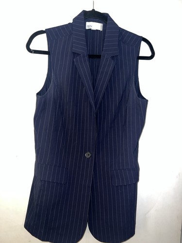 Nordstrom Rack Women's Sz M pinstripe vest one button V neck front welt pocket