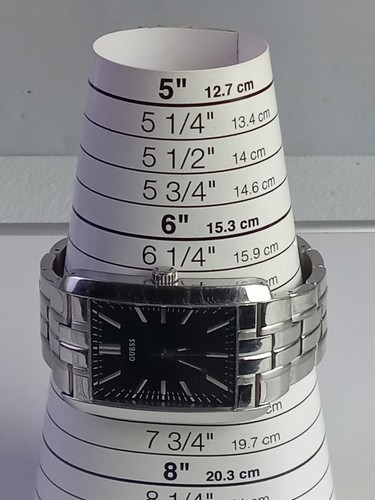 Guess Steel Tank Watch Men 34mm U11687G1 Silver Tone Black Dial - Picture 15 of 15