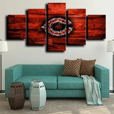Chicago Bears NFL Football Sports Team Logo Red 5 Piece Panel Canvas Wall Art