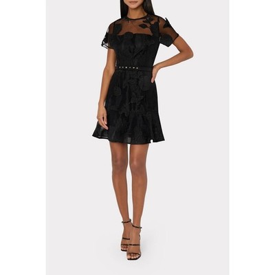 NWT MILLY Rosie Butterfly Floral Applique Flounce Mesh Mini Dress Black 4