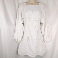 Mango Womens Mini Dress White Open Back Size UK 8 Square Neckline Puff Sleeve