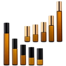 Amber Roll Roller Bottle with Stainless Steel Refillable Essential Oils