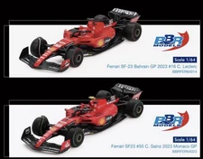 MiniGT BBR 1/64 Ferrari SF23 #55 C. Sainz Monaco GP / #16 C. Leclerc Bahrain GP