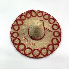 Mexico Mini Sombrero Hat Straw Red Trim Souvenir Wall Decor Or Doll Accessory