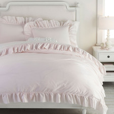 Best Seller Pottery Barn Organic Cotton Ruffle Duvet Cover Blush Full/Queen