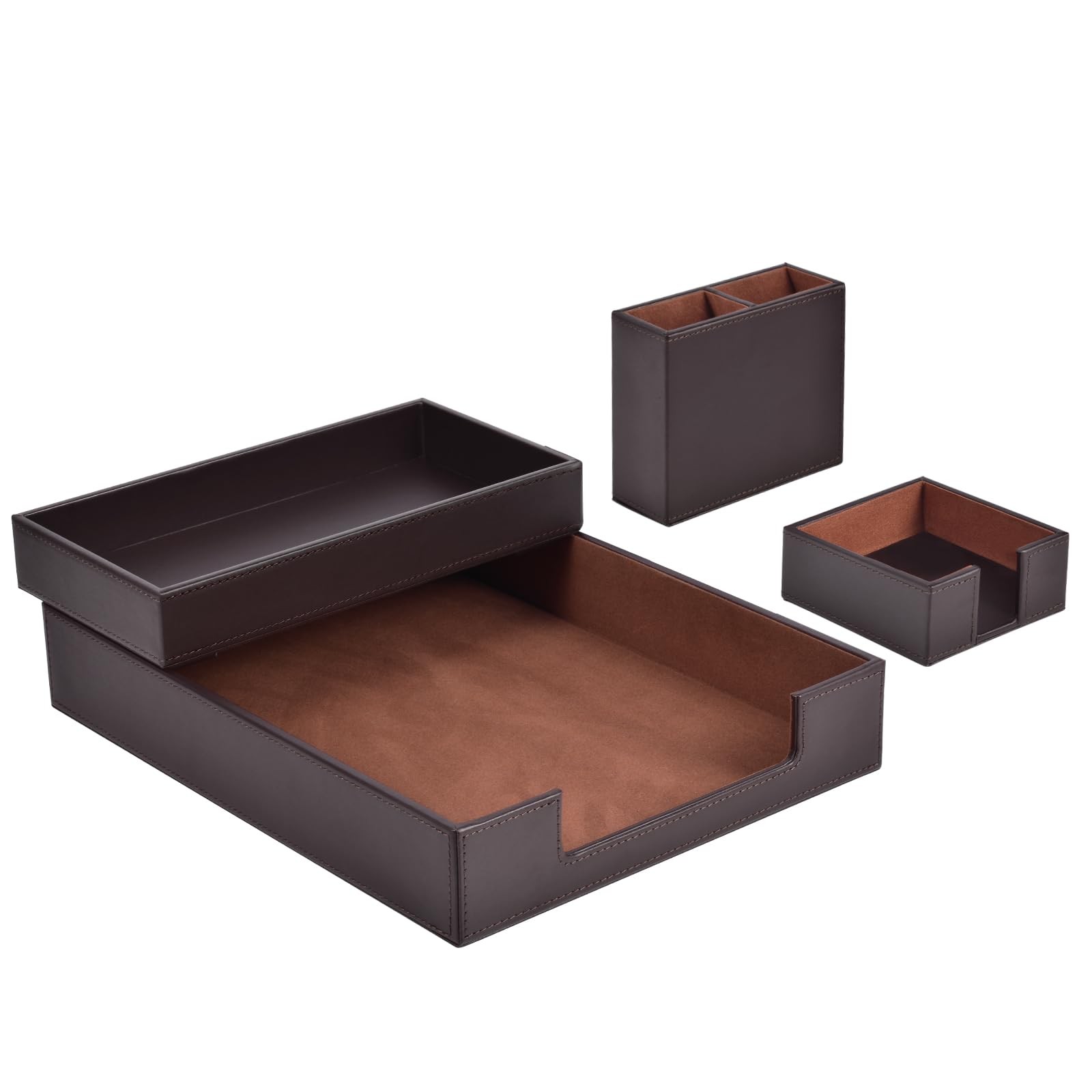 4-Pack Leather Desk Organizer for Letter Paper & Sticky Notes