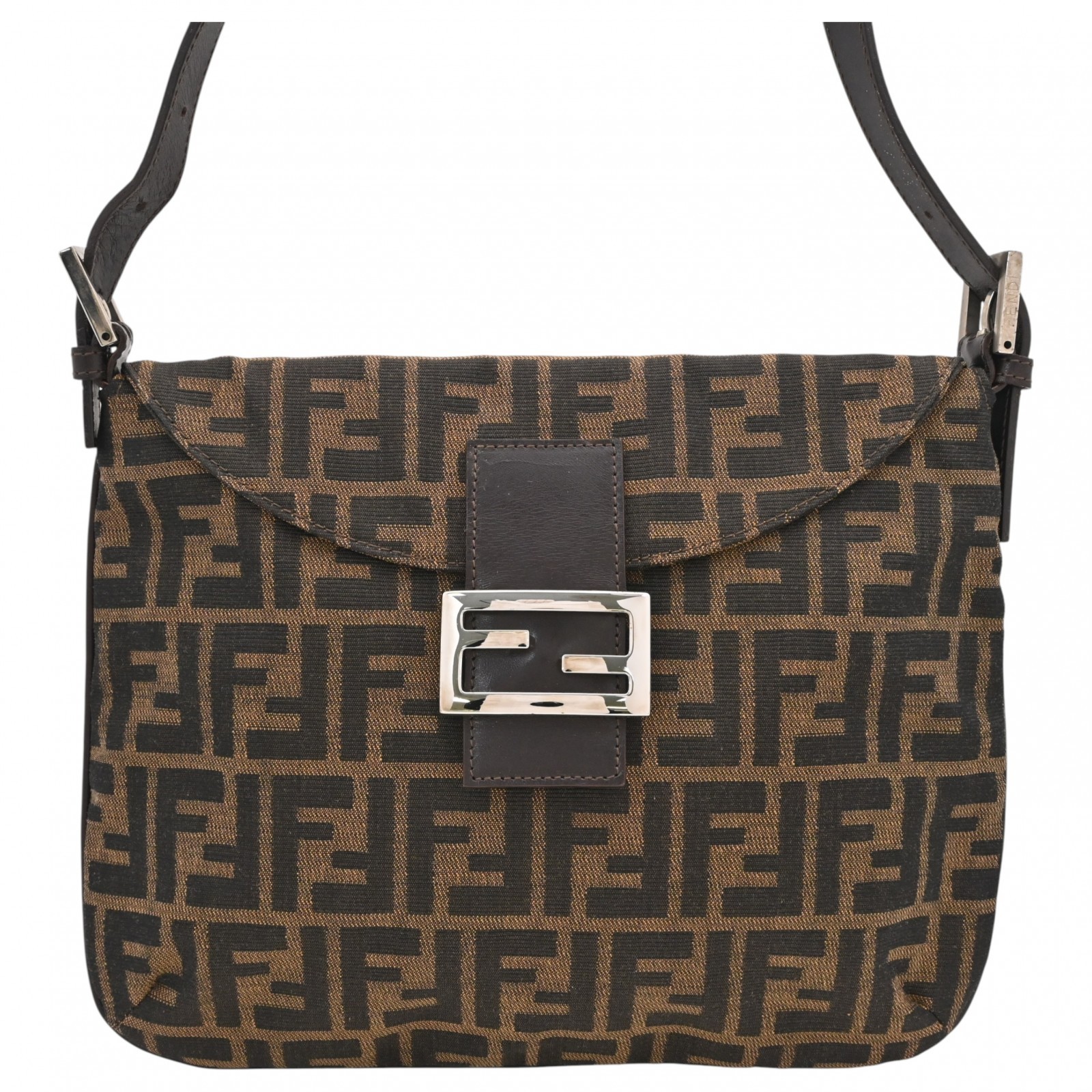 Borsa a tracolla originale FENDI Zucca logo Mamma Baguette marrone fe7836hr
