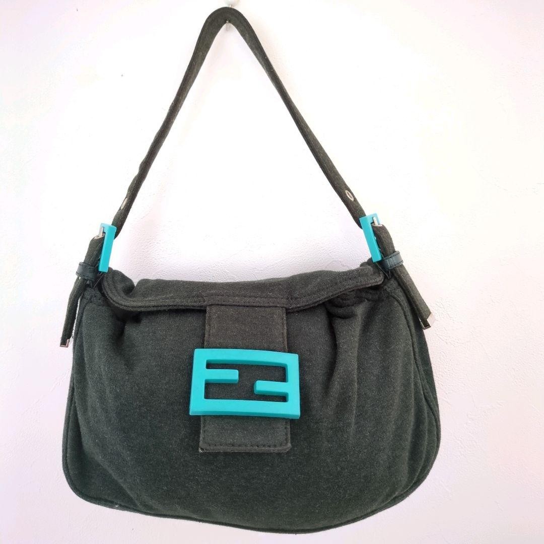 Rare FENDI knit mamma bucket one shoulder bag in dark green F/S