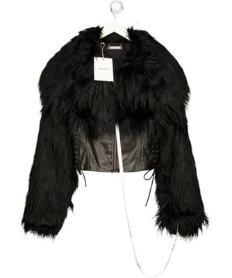 JADED LONDON Black Cropped Faux Fur Trimmed Jacket UK S