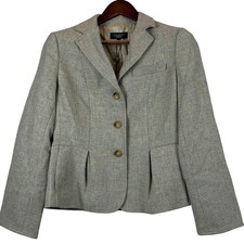 Talbots Grace Fit Wool Blazer Women 10 Gray Blue Tweed NWT Peplum Career Jacket