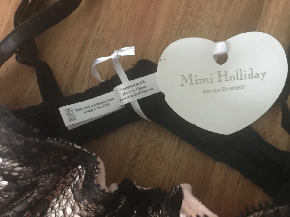 Mimi HOLIDAY  pure silk  black pink  Balconette bra  28C new — 第 2/4 张图片