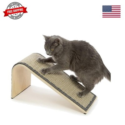 Sisal Angle Ramp Cat Scratcher, Natural Woven Sisal Surface & Stable Wooden S...