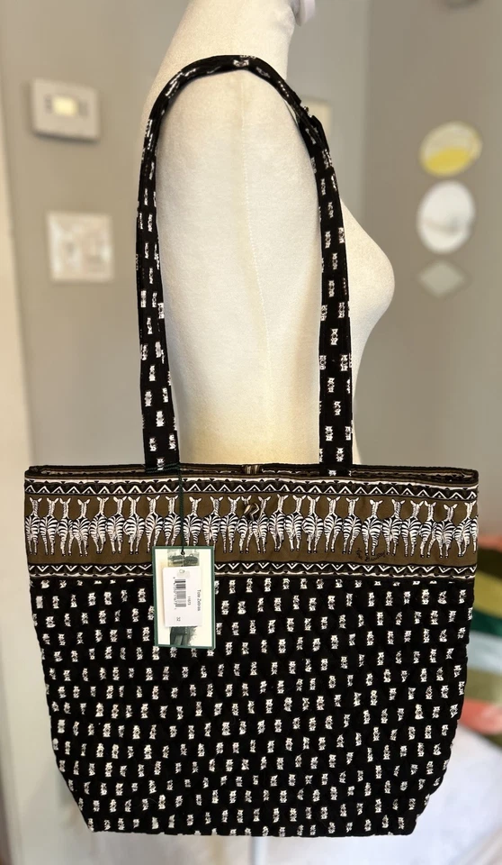 Retired Rare Vera Bradley Black Zebras Print Tote Shoulder Bag Purse NWT