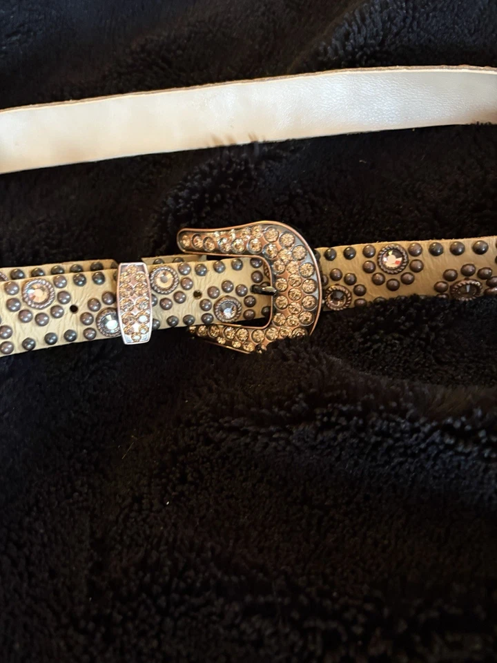 Cinturón Kippys Famoso Estrás “Estilo Vaquera” Vintage Bronceado Tachonado Cuero Foto 4 de 4