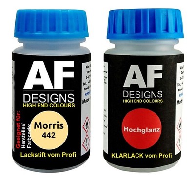 Lackstift für Morris 442 Primula Yellow + Klarlack je 50ml Autolack Basislack SE