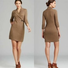 Calvin Klein Cableknit Shawl Collar  Sweater Dress Women's Medium Neutral Tan