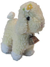 Eden White Sherpa Lamb Sheep Metal Bell Yellow Flower Plush Stuffed Vtg 9"