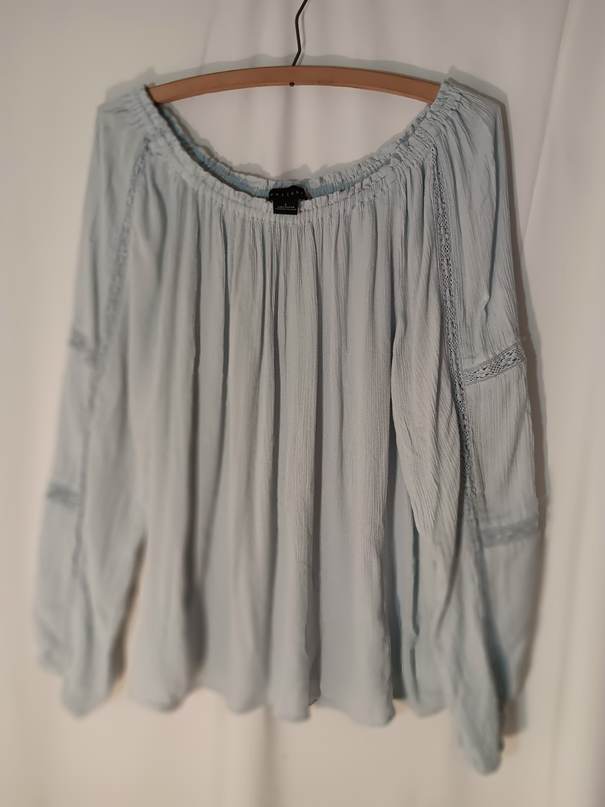 Women's Light Blue Poets Top Size L Long Sleeve Round Neck