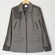 Cabi Baron Blazer Jacket Size L Herringbone Mixed Print Stretch Brown Black 199