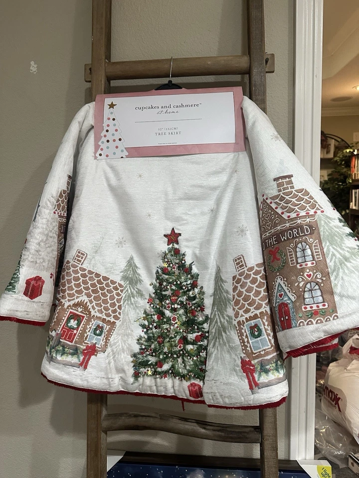 Cupcakes and Cashmere Christmas Gingerbread Man House Embellished Tree Skirt 52” - Image 2 of 4