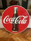 Vintage Coca Cola Porcelain Fishtail Script & Bottle Advertising Sign 11.25 in