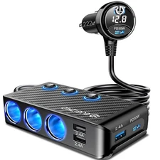 Cigarette Lighter Plug Splitter Adapter, 222W Multi Port Power Plug Car Charg...