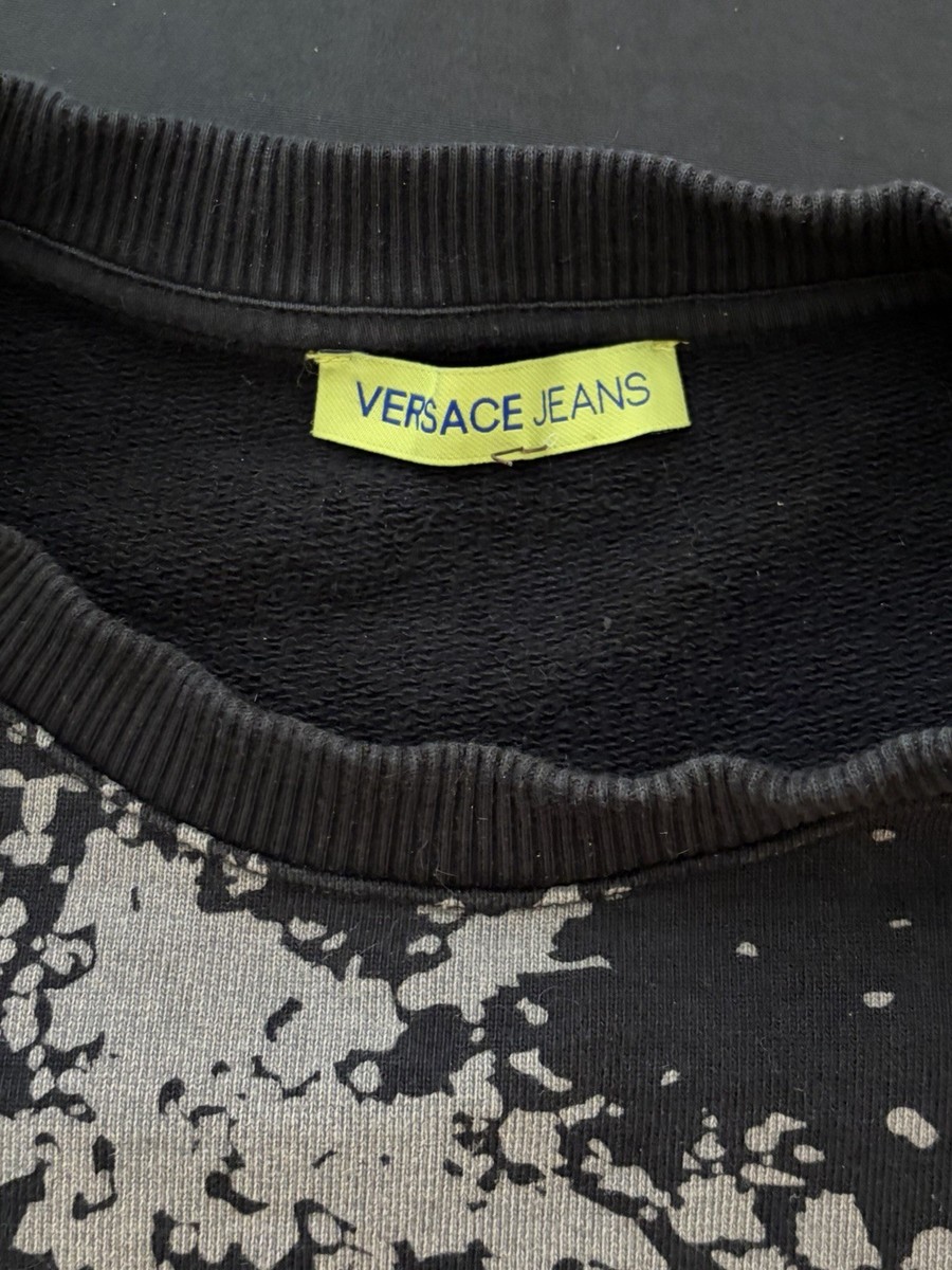 VERSACE JEANS トラ グラフィック トレーナー Versace Jeans Tiger Graphic Print Black Crew Neck Men's Sweatshirt