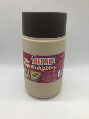 Vintage 1984 Thermos The Unbreakables Tan & Brown 22.7 Oz Container Mug W/Handle