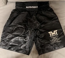 Floyd Mayweather Jr Autographed/Signed TMT Black Boxing Trunks LE/50 BAS P29692