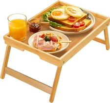 Bamboo Bed Tray Table with Foldable Legs, Breakfast Tray for Sofa, Bed, Eating, 