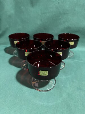 Ruby Red Arcoroc Luminarc Stemmed Glassware, Dessert, Set of 6, France
