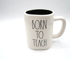 Rae Dunn Born to Teach White Black inside Coffee Mug 20 oz Artisan (261)