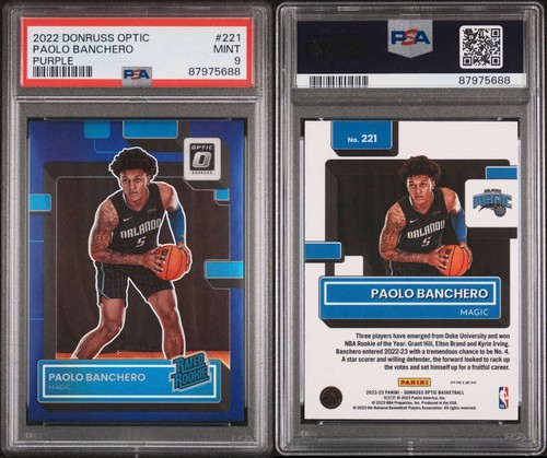 PSA 9 2022 Paolo Banchero Donruss Optic Purple Prizm #221 Rated Rookie Magic sp - Picture 3 of 3
