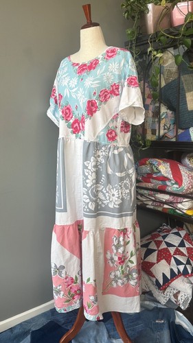 Calico Belle Hand Made 40s Table Cloth Tiered Babydoll Farmhouse Maxi Dress OS - Afbeelding 6 van 13