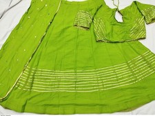 NWT Fancy Rayon Green Mirror work Navratri Garba Lehenga Chaniya Choli size XL