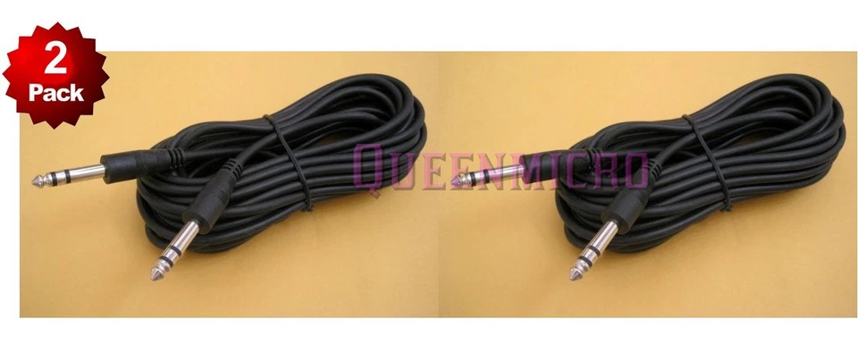 2 Pack - 6Ft 1/4" Stereo TRS Male to Male Guitar DJ Speaker PA Instrument Cable