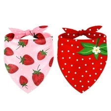 2Pcs Strawberry Dog Bandana Cute Summer Fruit Theme Triangle Pet Scarf Red 