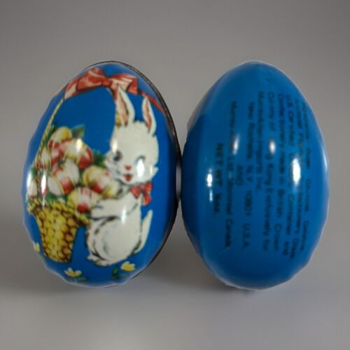 Vintage Murray Allen Blue Metal Tin Easter Egg Bunny w/Miniature Bunny Family - Picture 2 of 8