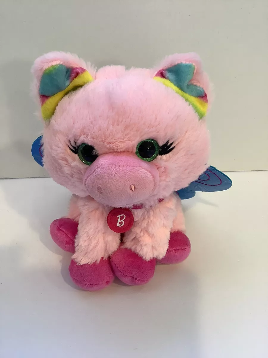 Barbie Flying Pig Stuffed Animal Pink Plush Blue Wings Soft Toy