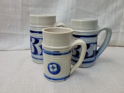 Williamsburg Blue Salt Glaze Pottery - Set of 3 Tankard Mugs
