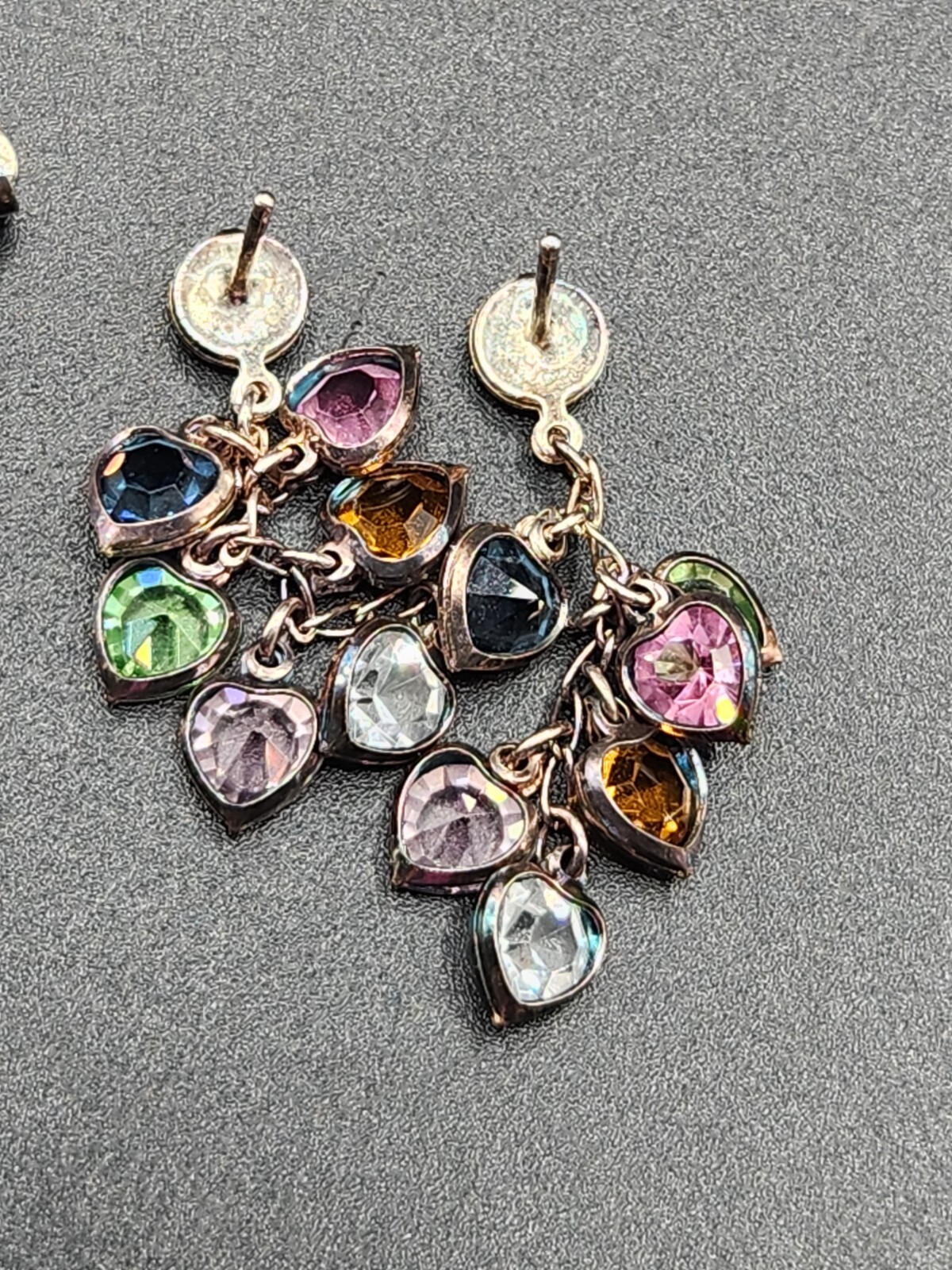 Multicolored Bezel Set Crystals Silver Dangle Ear… - image 6