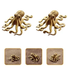 2Pcs Brass Octopus Animal Statue Small Sculpture Tabletop Figurine Decor Gifts