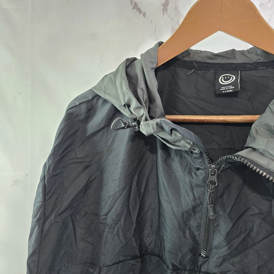 Neff Jacket Mens XL Gray Black Windbreaker Quarter Zip Anorak Hooded Dillan - Image 2 of 4