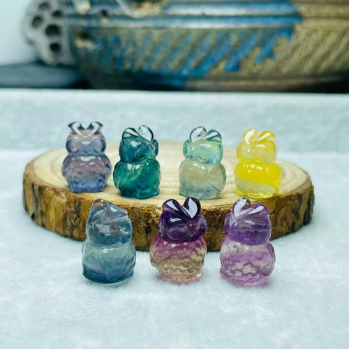 5pc Natural fluorite Carved mini owl crystal quartz crystal reiki healing - Picture 6 of 9