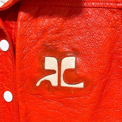 Vintage COURREGES Paris Orange Vinyl Long Jacket Size O Made in