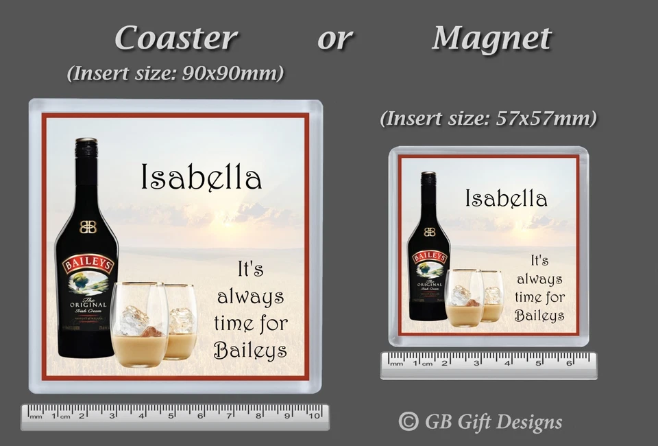 GB GIFT DESIGNS Personalised Birthday Gift Baileys Irish Whiskey Coaster / Magnet Xmas