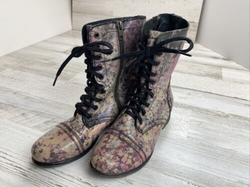 Steve Madden Blomm Floral Leather Combat Boots Multi Pattern Size 7.5M - Picture 1 of 13
