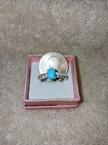 Size 8 Sterling Ring Made With Premium Sleeping Beauty Turquoise, Zircons (660) - Picture 4 of 8